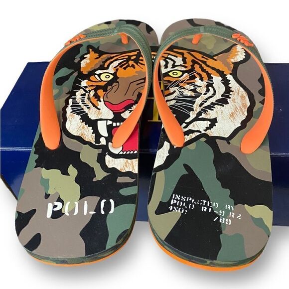 Polo Ralph Lauren Whitlebury II Tiger Camo Print Flip Flop Sandals Mens size 11 - Picture 4 of 7